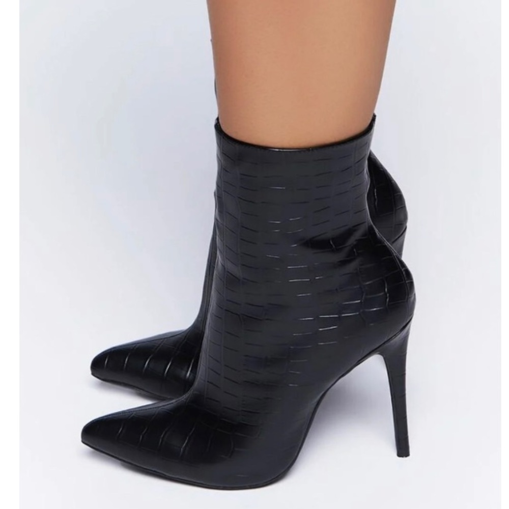 Faux Croc Leather Stiletto Booties (Wide)